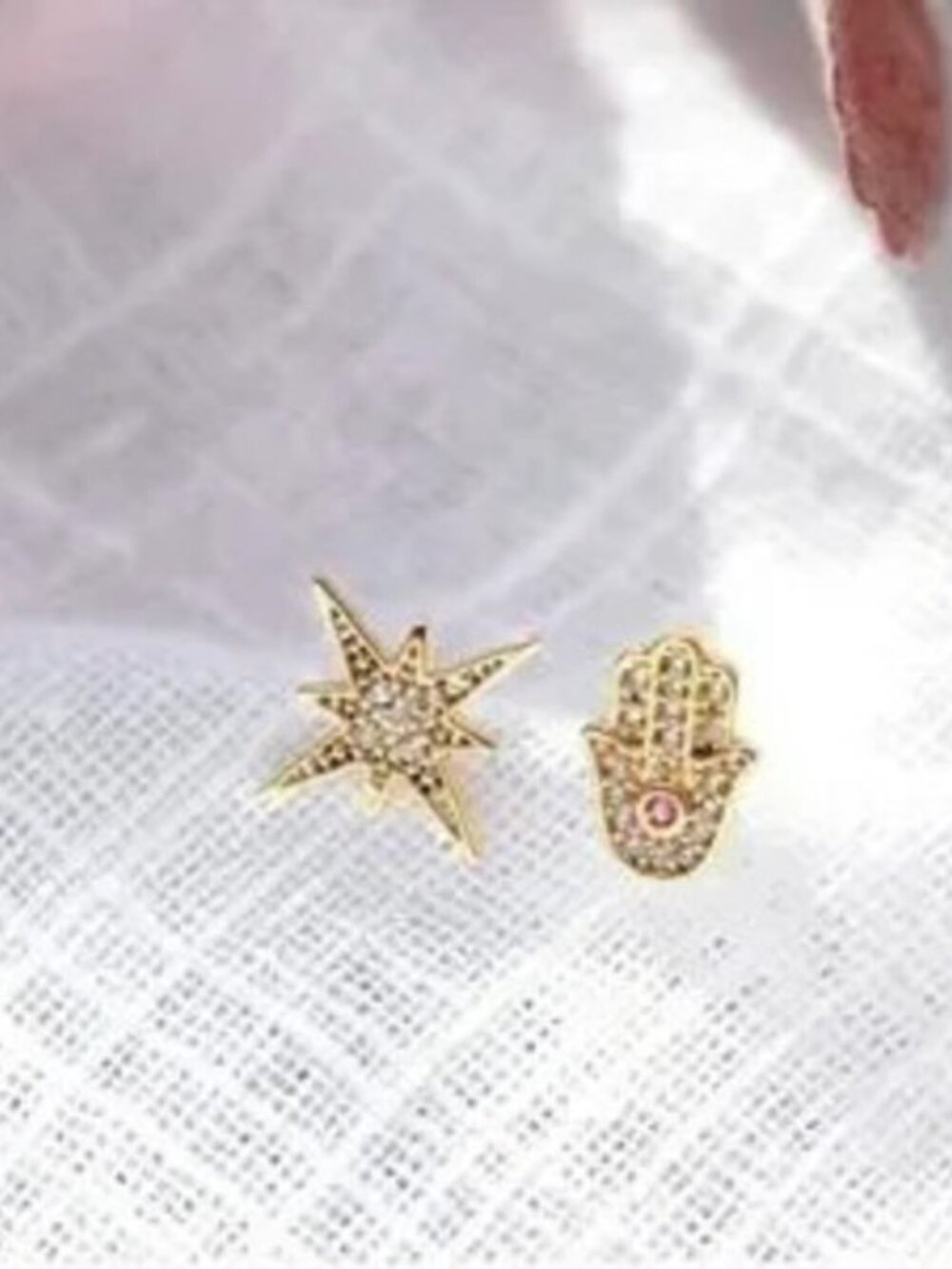 Gold 14k Gold Plated Hamsa Star CZ Stud Earrings